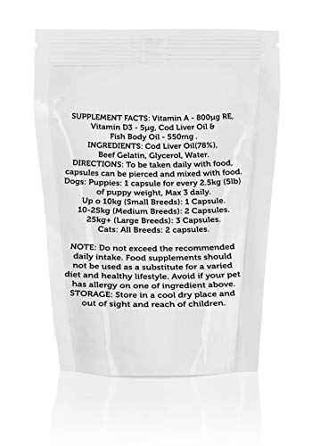 Aceite de hígado de bacalao para gatos y perros, 300 mg a granel x 1000 cápsulas