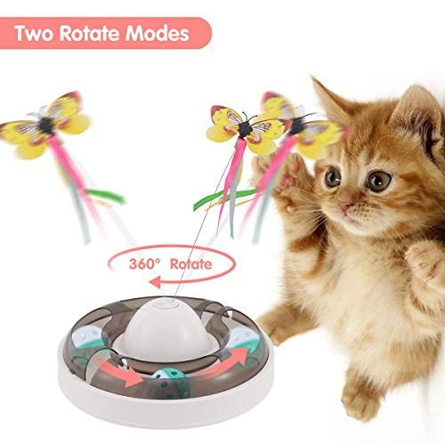 Aceshop Juguetes para Gatos 2 EN 1 Juguete Interactivo para Gato de 360° Giratorio Eléctrico Butterfly y Bola de Campana Juguetes para Gatos Interactivos para Gatos de Interior Kitten