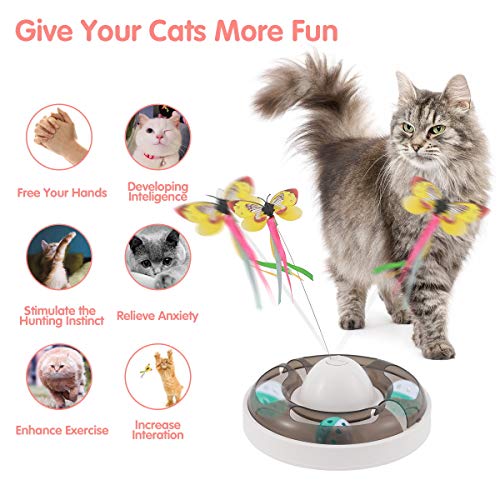 Aceshop Juguetes para Gatos 2 EN 1 Juguete Interactivo para Gato de 360° Giratorio Eléctrico Butterfly y Bola de Campana Juguetes para Gatos Interactivos para Gatos de Interior Kitten