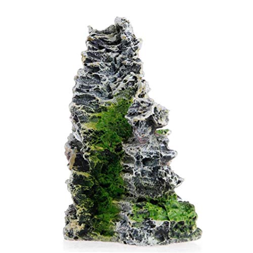 Acuario de rocalla de ocultación de la roca de la cueva de la decoración, Debajo del paisaje Mountain View del ornamento del acuario de rocalla del reptil Basking Ocultar Hábitat tanque Decoración del