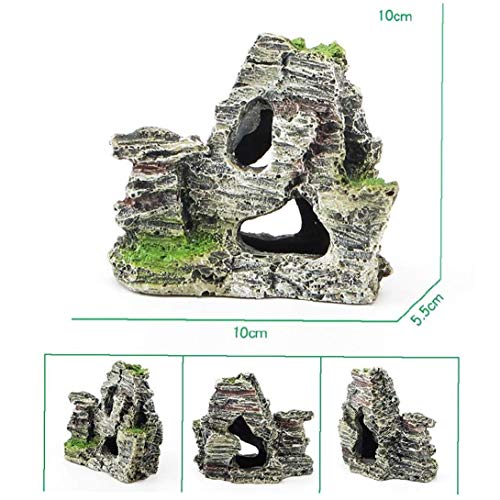 Acuario de rocalla de ocultación de la roca de la cueva de la decoración, Debajo del paisaje Mountain View del ornamento del acuario de rocalla del reptil Basking Ocultar Hábitat tanque Decoración del