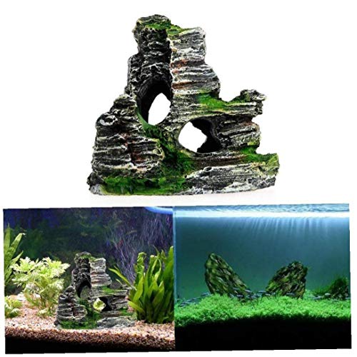 Acuario de rocalla de ocultación de la roca de la cueva de la decoración, Debajo del paisaje Mountain View del ornamento del acuario de rocalla del reptil Basking Ocultar Hábitat tanque Decoración del