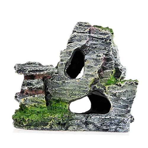 Acuario de rocalla de ocultación de la roca de la cueva de la decoración, Debajo del paisaje Mountain View del ornamento del acuario de rocalla del reptil Basking Ocultar Hábitat tanque Decoración del
