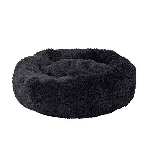 Ailotrd Cama para perros extra suave, lavable, cómoda cama para mascota, impermeable redonda de felpa, cojines de cama para gatos (70 cm de diámetro, color negro puro)