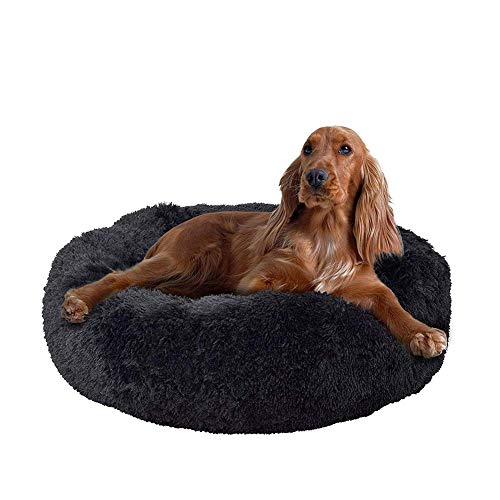 Ailotrd Cama para perros extra suave, lavable, cómoda cama para mascota, impermeable redonda de felpa, cojines de cama para gatos (70 cm de diámetro, color negro puro)
