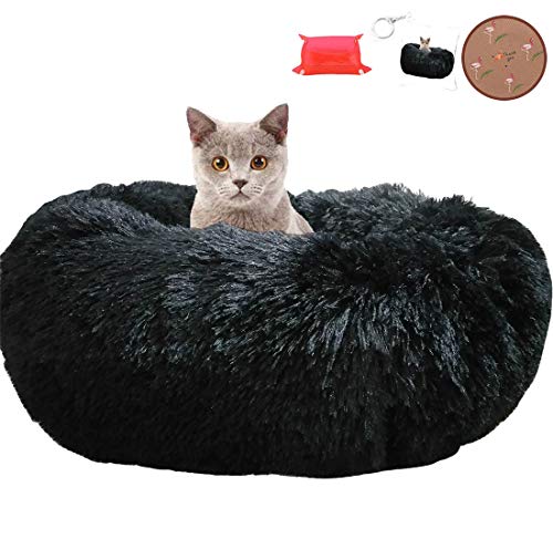 Ailotrd Cama para perros extra suave, lavable, cómoda cama para mascota, impermeable redonda de felpa, cojines de cama para gatos (70 cm de diámetro, color negro puro)