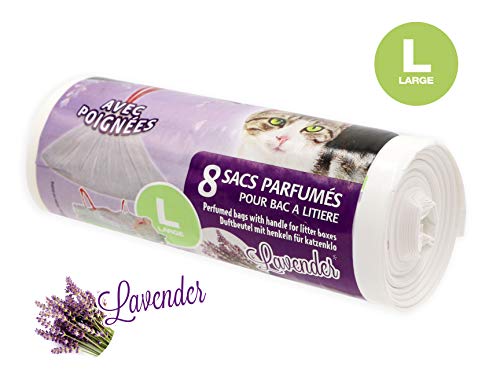 AIME Bolsas perfumadas para bandeja de arena con asas resistentes, aptas para casa de aseo, rollo de 8 bolsas, 50 x 38,5 cm, talla L