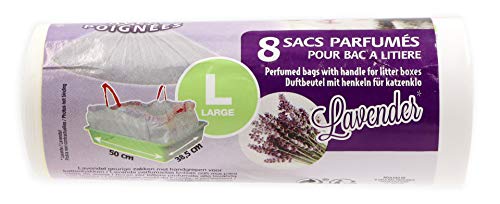 AIME Bolsas perfumadas para bandeja de arena con asas resistentes, aptas para casa de aseo, rollo de 8 bolsas, 50 x 38,5 cm, talla L