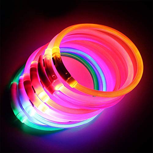 aixu Collar para Perros Collar para Mascotas Emisor De Luz Recargable USB TPU Seguridad para Perros Rojo Claro 50Cm