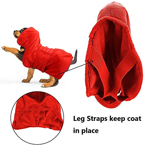 Albornoz Perro Toalla para Perros, Absorbente Microfibra Seque la Mascota Rápidamente con Cuello y Cintura Ajustables