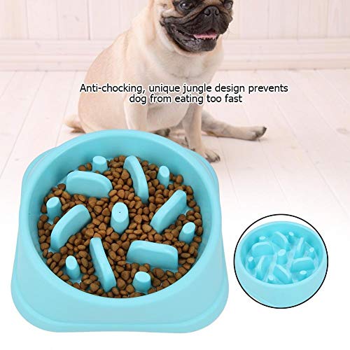 Alupre Alimentos for Perros Anti Bowl La Asfixia Lenta Comer Agua del alimentador del alimento Eating envase Plate (Azul)