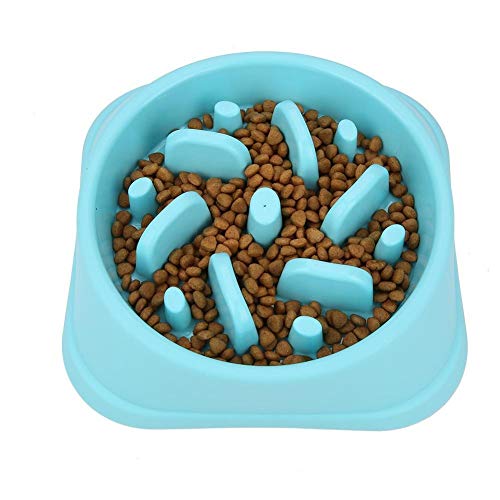 Alupre Alimentos for Perros Anti Bowl La Asfixia Lenta Comer Agua del alimentador del alimento Eating envase Plate (Azul)
