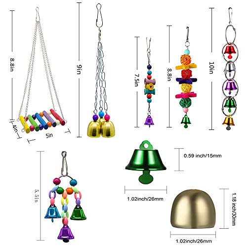 Amasawa 6 Piezas Unidades Juguetes para Pájaros Colorful Columpio para Loros Accesorios Jaula Pajaros Bite Toy con Campanas para Periquitos,Columpio y Campana,Juguetes para Masticar para Loros