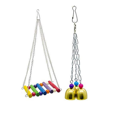 Amasawa 6 Piezas Unidades Juguetes para Pájaros Colorful Columpio para Loros Accesorios Jaula Pajaros Bite Toy con Campanas para Periquitos,Columpio y Campana,Juguetes para Masticar para Loros