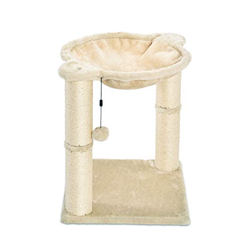Amazon Basics - Torre en árbol con cerramiento, hamaca, cama y poste rascador para gatos, 40,6x50,8x40,6 cm, beige