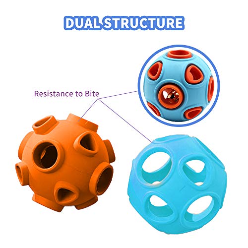 Andiker Pelota interactiva para perros, juguete para perros con campana, pelota de goma, pelota para saltar, juego deportivo para mascotas, pelota de inteligencia IQ, resistente a mordeduras (L, azul)