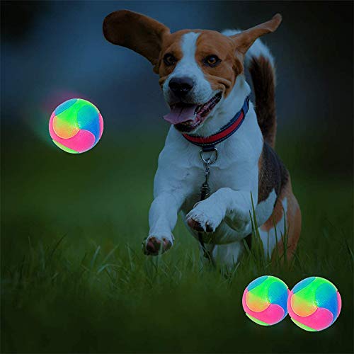 Aomier Pelota para perros indestructible, juguete para perros, pelota de goma inteligente, bola interactiva que brilla en la oscuridad para cachorros, gatos y perros (2 unidades)