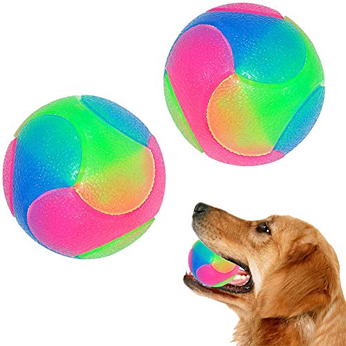 Aomier Pelota para perros indestructible, juguete para perros, pelota de goma inteligente, bola interactiva que brilla en la oscuridad para cachorros, gatos y perros (2 unidades)