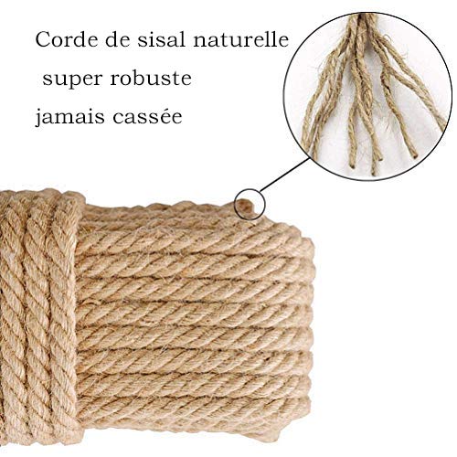 Aoneky Cuerda de Sisal Natural - 6/8/10mm, 10/20/30/40/50/100M, Cuerda para Rascador de Gatos, Cuerda para Embalaje de Regalos, Cuerda Fina para Manualidades Bricolaje, Marrón (20m×6mm)