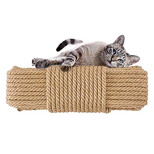 Aoneky Cuerda de Sisal Natural - 6/8/10mm, 10/20/30/40/50/100M, Cuerda para Rascador de Gatos, Cuerda para Embalaje de Regalos, Cuerda Fina para Manualidades Bricolaje, Marrón (20m×6mm)