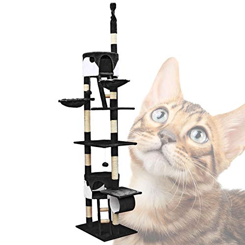 Árbol rascador para gatos 240-260cm XXL Negro/blanco Altura hasta techo Mascotas Animales compañía