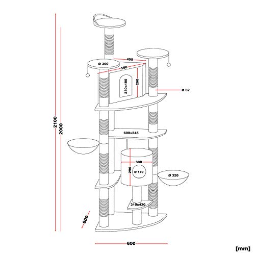 Árbol rascador para gatos de esquina 200cm Gris/blanco Accesorios mascotas Animales de compañía