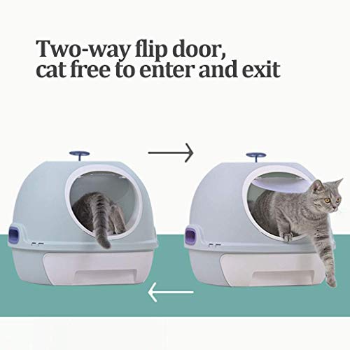 Arenero Gatos， Portatil Cubierto Aseo Gato Arenero Sanitaria Cerrado Bandeja Arena para Gatos De WC, Mascotas con Pala 2 Colores, Campana
