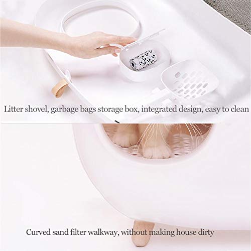 Arenero Gatos, Semicerrado Extra Grande Gatos Baño Casa Desodorante A Prueba De Salpicaduras Autolimpiante Bandeja Sanitaria por Interior Al Aire Libre (Color : White, Size : 60.4x38.5x45.7cm)
