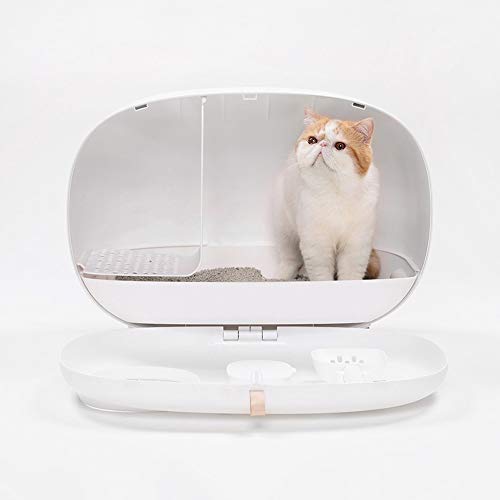 Arenero Gatos, Semicerrado Extra Grande Gatos Baño Casa Desodorante A Prueba De Salpicaduras Autolimpiante Bandeja Sanitaria por Interior Al Aire Libre (Color : White, Size : 60.4x38.5x45.7cm)