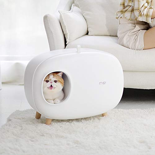 Arenero Gatos, Semicerrado Extra Grande Gatos Baño Casa Desodorante A Prueba De Salpicaduras Autolimpiante Bandeja Sanitaria por Interior Al Aire Libre (Color : White, Size : 60.4x38.5x45.7cm)