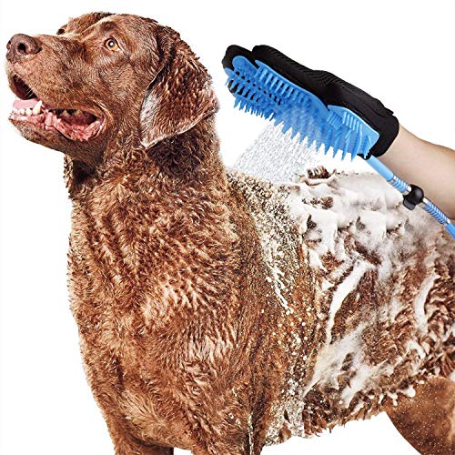 ASEOK 2018 Guantes automáticos para el baño de aspersión de Agua, Ducha en Spray para Perros Guante de baño con 4 adaptadores de Grifo para Uso en Exteriores
