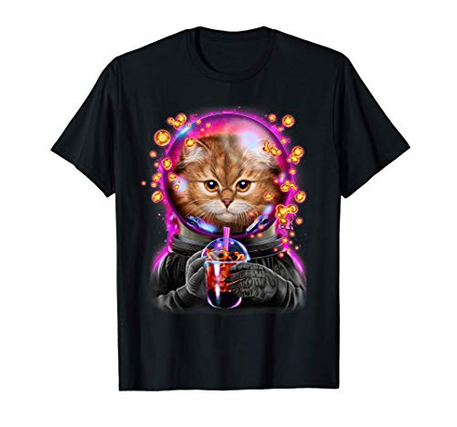 Astronauta gato naranja bebiendo té en el espacio Camiseta