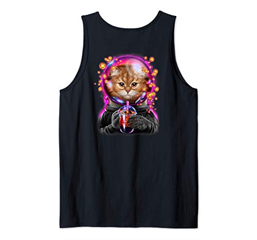 Astronauta gato naranja bebiendo té en el espacio Camiseta sin Mangas