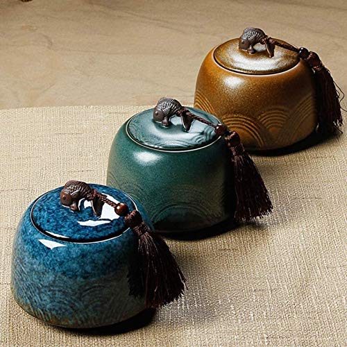 Ataúdes y urnas Medio cremación urna de cerámica for la mascota y cenizas humanas pescado creativo cubierta antigua Craft-Puede contener hasta 70 pulgadas cúbicas de cenizas, azul, Color: verde Keepsa