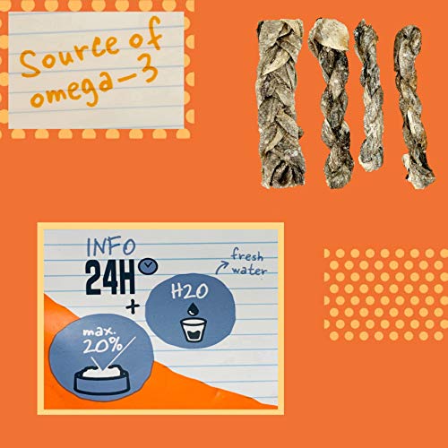 AVANZONA Golosinas para Perros, Snacks para Perros Naturales, Trenzas de Bacalao a Larga duración, 100% Pescado Piel de Bacalao seco Fuente de Omega -3 para Perros pequeños, medianos y Grandes. 200 G