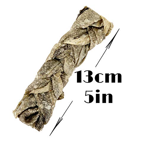 AVANZONA Golosinas para Perros, Snacks para Perros Naturales, Trenzas de Bacalao a Larga duración, 100% Pescado Piel de Bacalao seco Fuente de Omega -3 para Perros pequeños, medianos y Grandes. 200 G