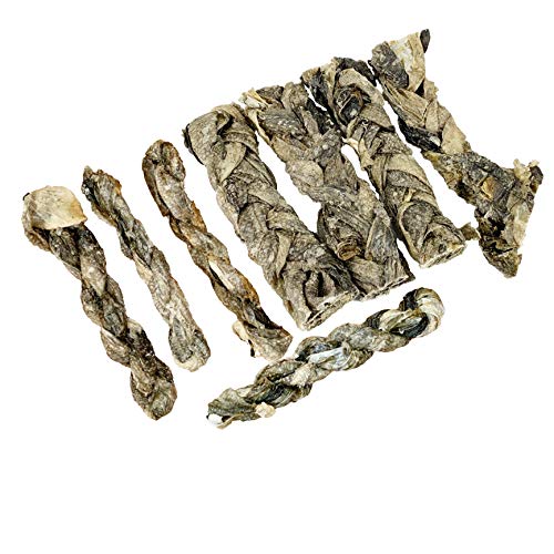 AVANZONA Golosinas para Perros, Snacks para Perros Naturales, Trenzas de Bacalao a Larga duración, 100% Pescado Piel de Bacalao seco Fuente de Omega -3 para Perros pequeños, medianos y Grandes. 200 G