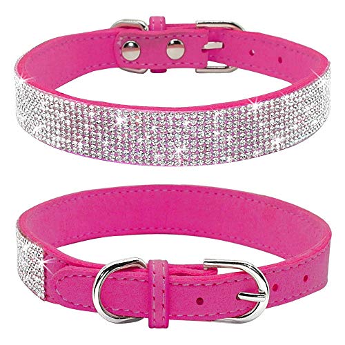 B-Creative Bling - Collar de Piel de Ante para Perro con Diamantes de imitación