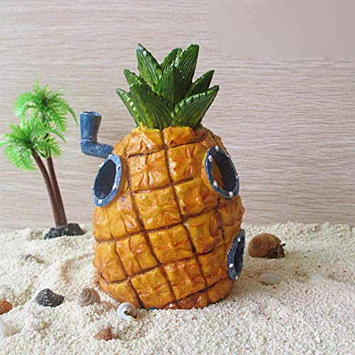 BAIBEI Decoraciones para Acuarios, Acuario Piña Adorno Dibujos Animados Deco Casa de Resina Segura para decoración de acuarios, 12 x 8 x 7.5cm