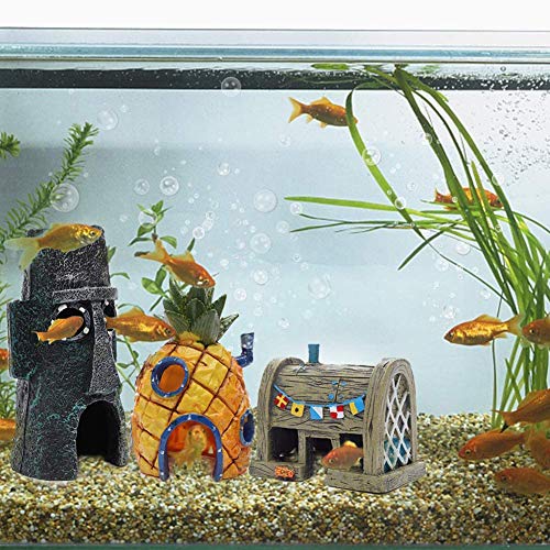 BAIBEI Decoraciones para Acuarios, Acuario Piña Adorno Dibujos Animados Deco Casa de Resina Segura para decoración de acuarios, 12 x 8 x 7.5cm
