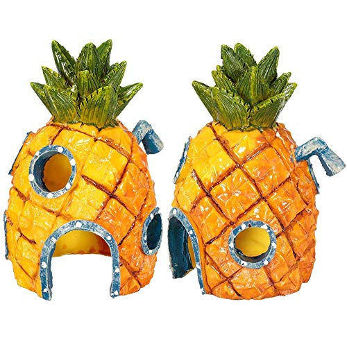 BAIBEI Decoraciones para Acuarios, Acuario Piña Adorno Dibujos Animados Deco Casa de Resina Segura para decoración de acuarios, 12 x 8 x 7.5cm