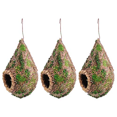 Balacoo 3 Piezas Colibrí Casa de Pájaros para El Exterior en Forma de Lágrima Colgante Nido de Pájaro Hierba Cabaña de Pájaros Tejida a Mano Casa de Pájaros Bolsillo para Dormir