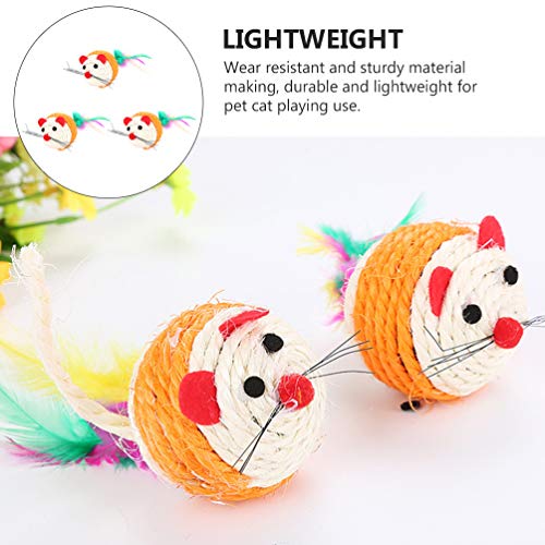 Balacoo 3 Piezas Sisal Ratón Gato Juguete Pluma Cola Gato Masticar Juguete Resistente a Mordeduras Juguetes Gato Juguetes Interactivos Kitty Juguete de Dentición para Interior Exterior