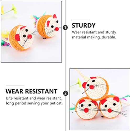 Balacoo 3 Piezas Sisal Ratón Gato Juguete Pluma Cola Gato Masticar Juguete Resistente a Mordeduras Juguetes Gato Juguetes Interactivos Kitty Juguete de Dentición para Interior Exterior