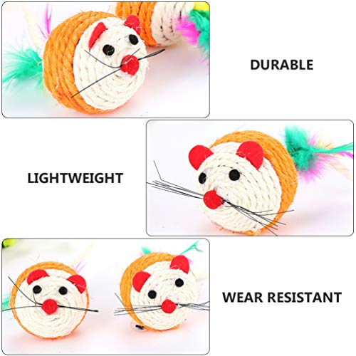 Balacoo 3 Piezas Sisal Ratón Gato Juguete Pluma Cola Gato Masticar Juguete Resistente a Mordeduras Juguetes Gato Juguetes Interactivos Kitty Juguete de Dentición para Interior Exterior