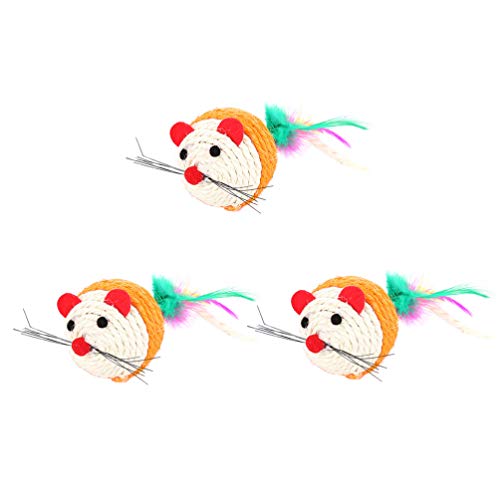 Balacoo 3 Piezas Sisal Ratón Gato Juguete Pluma Cola Gato Masticar Juguete Resistente a Mordeduras Juguetes Gato Juguetes Interactivos Kitty Juguete de Dentición para Interior Exterior