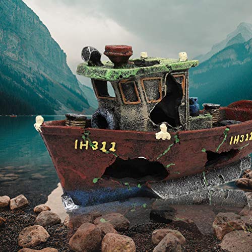 Balacoo Decoración del Acuario Pecera Resina Paisaje Naufragio Barco Hundido Refugio Refugio de Peces Simulación Submarina Paisaje Decoración de Escritorio (Color Aleatorio)