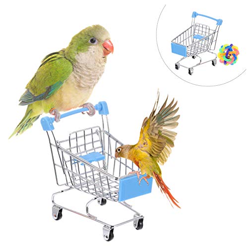 Balacoo Juguetes de Loro- 2 Piezas de Periquitos Juguetes de Construcción Juguetes para Masticar Mini Carrito de Compras Juguete Educativo Juguete para Masticar con Pelota para Cockatiel
