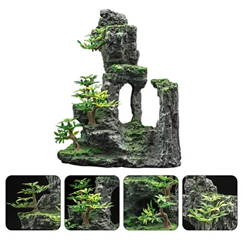 Balacoo Resina de Peces de Montaña Ornamental Acuario Roca Cueva Betta Fish Hideout Micro Paisaje Piedra Decoración para Acuario Accesorios (Verde)
