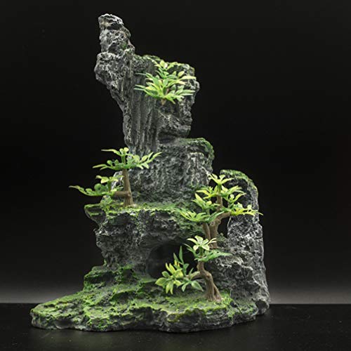 Balacoo Resina de Peces de Montaña Ornamental Acuario Roca Cueva Betta Fish Hideout Micro Paisaje Piedra Decoración para Acuario Accesorios (Verde)